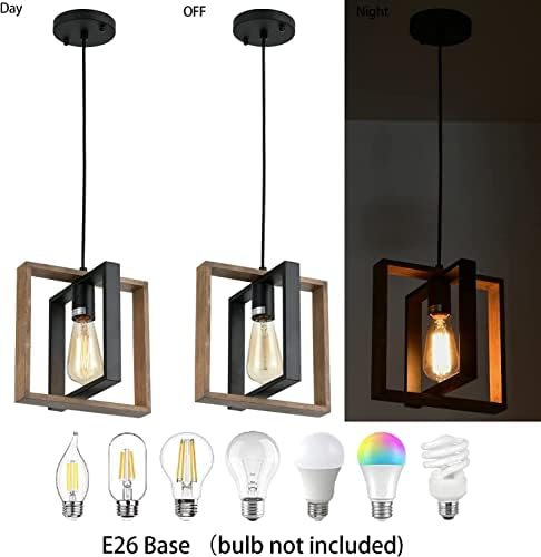 Industrial Farmhouse Pendant Light | Wood & Metal Kitchen Lamp