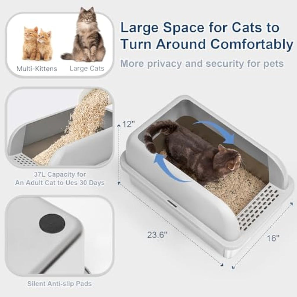 Suzzipaws XL Stainless Steel Cat Litter Box – High Sided Enclosed Tray