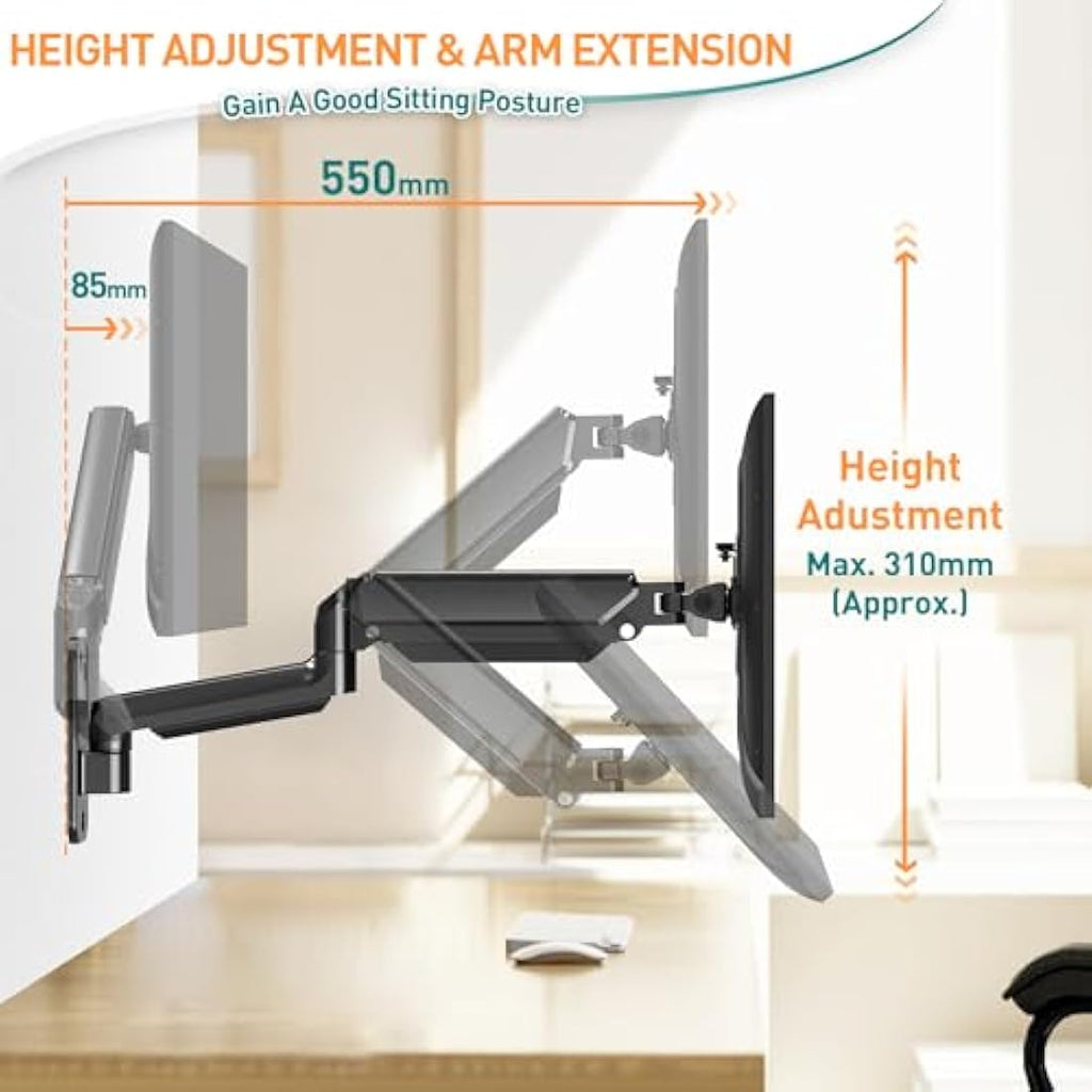 ELIVED Gas Spring Monitor Wall Mount for 35 inch Screens | VESA Extension