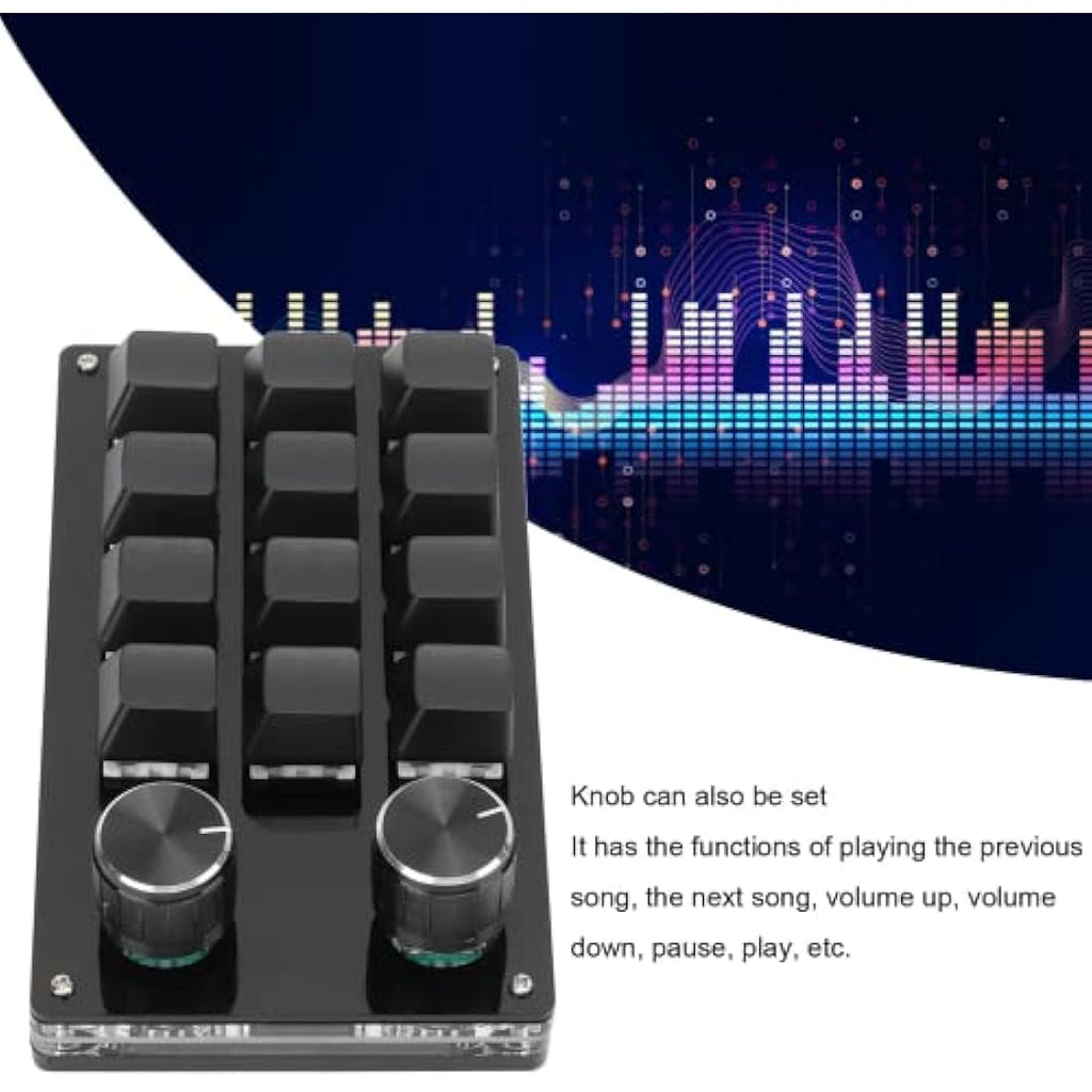 zalati 12-Key Programmable Mechanical Macro Pad with Knob - Black