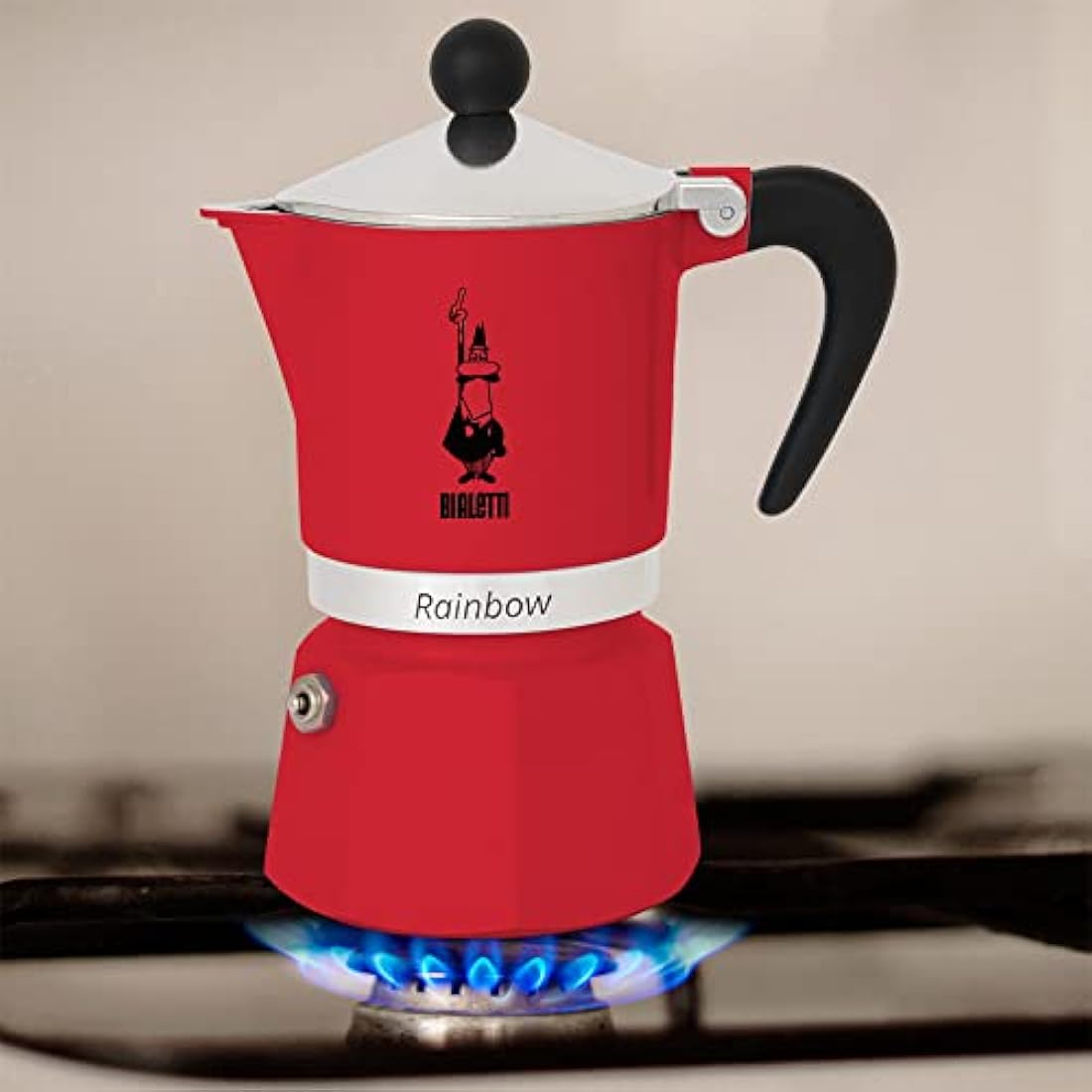 Bialetti Rainbow Moka Pot - Caffettiera in Alluminio, Rossa, 3 Tazze