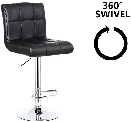 KKTONER Swivel Bar Stool | Adjustable Black PU Leather Kitchen Chair