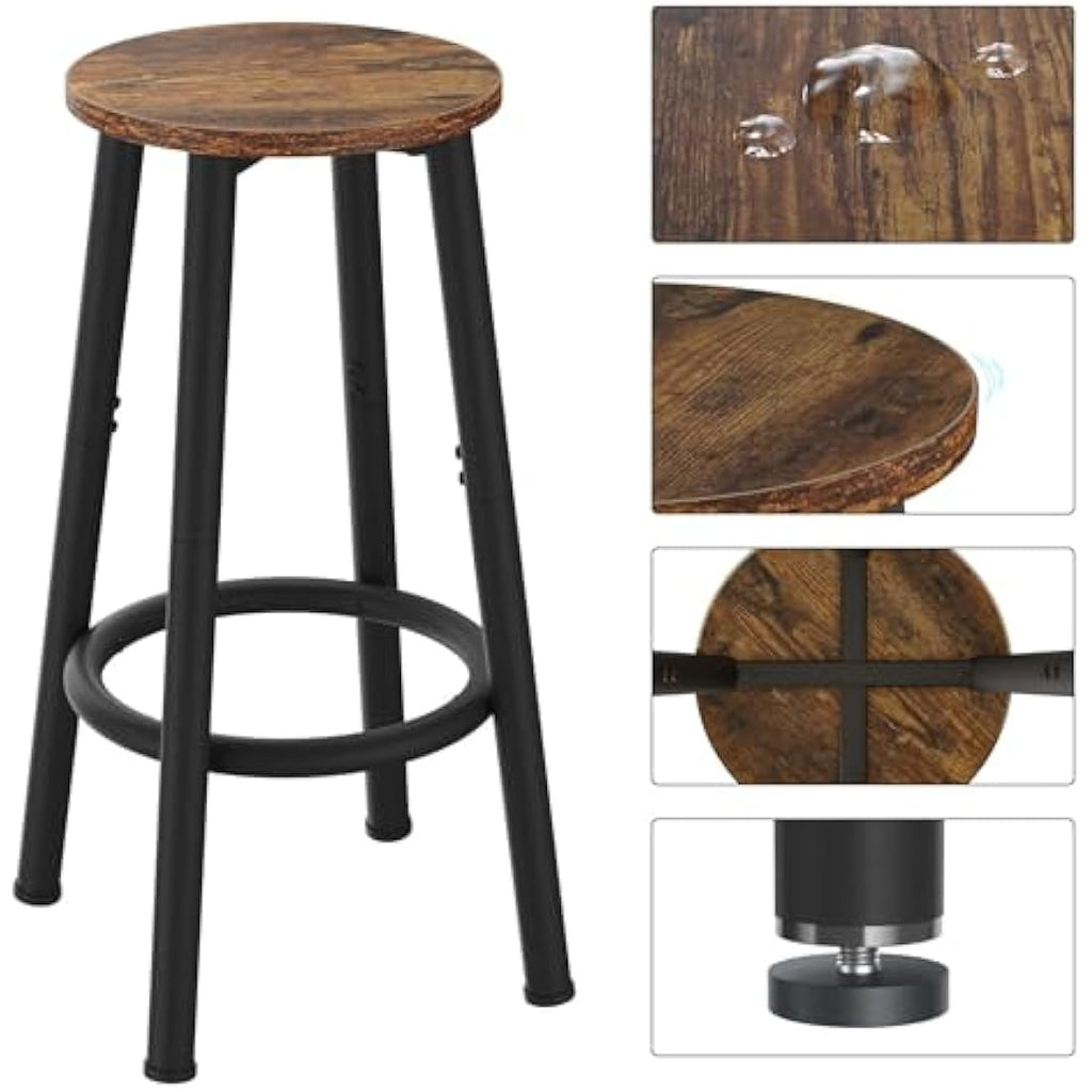 YMYNY Industrial Bar Stools Set of 2 | 64cm Rustic Brown Kitchen Chairs