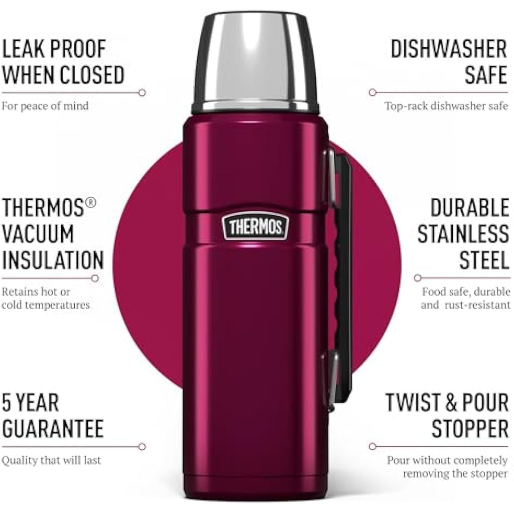 Thermos Stainless King 1.2L Travel Flask – Insulated Raspberry Steel