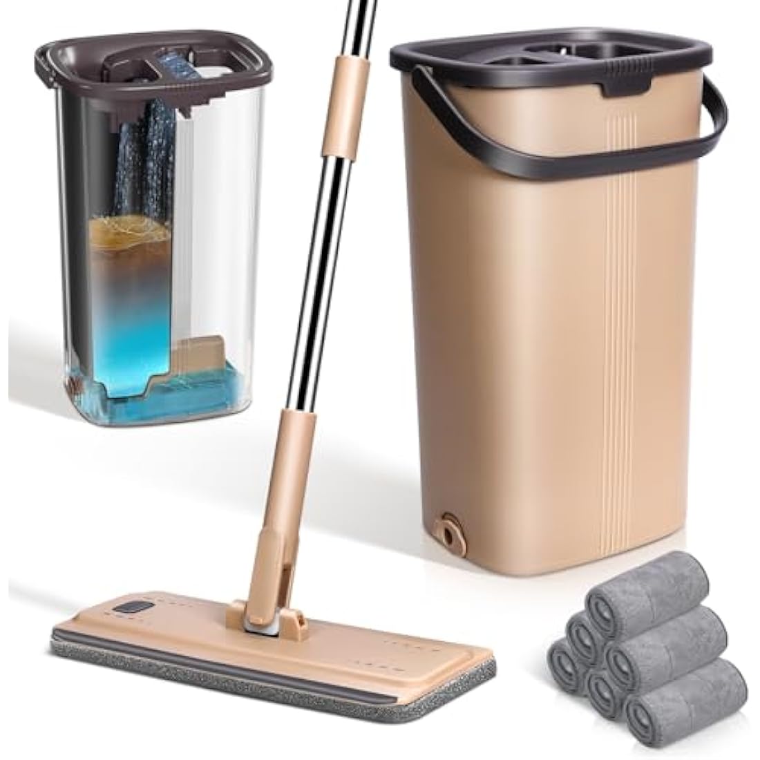 MASTERTOP Hands-Free Flat Mop and Bucket Set | 6 Microfibre Pads