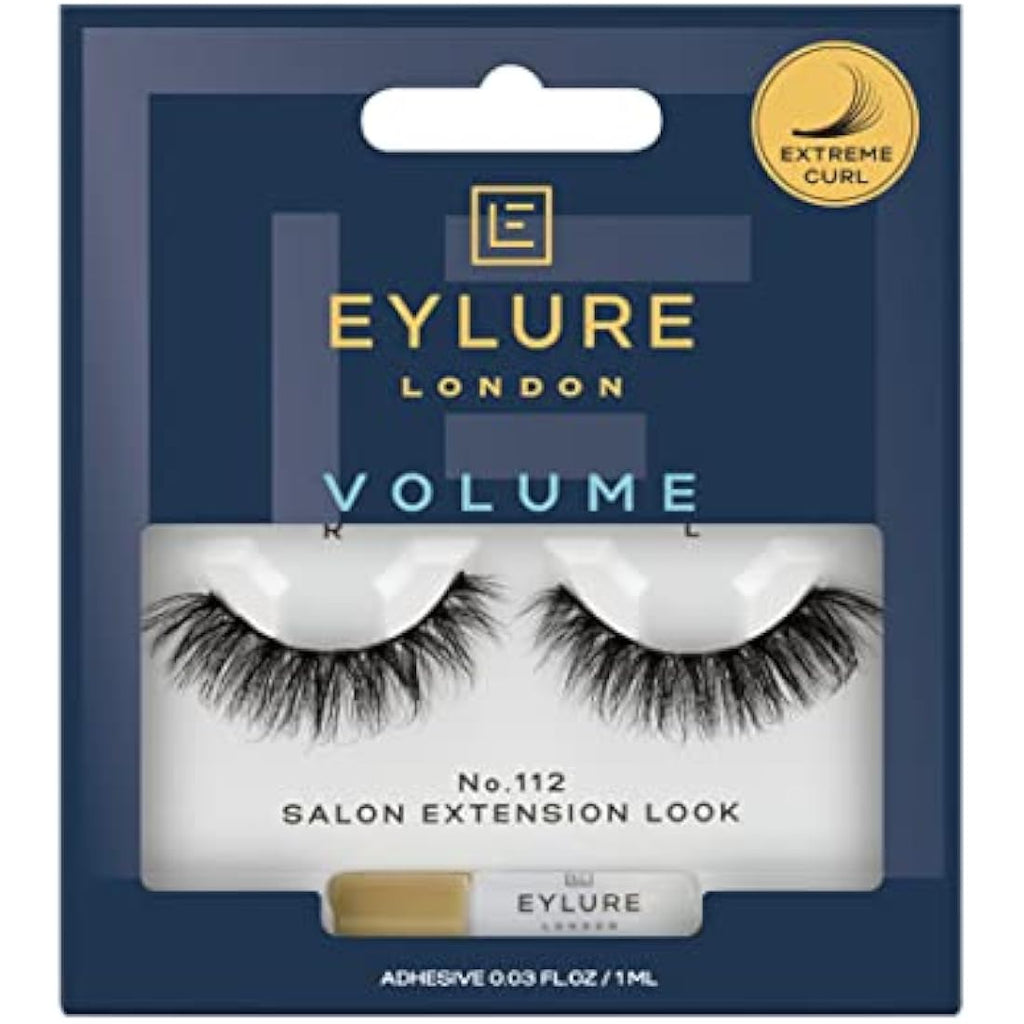 Eylure Volume & Curl No. 112 False Lashes – Black Strip Lashes with Glue