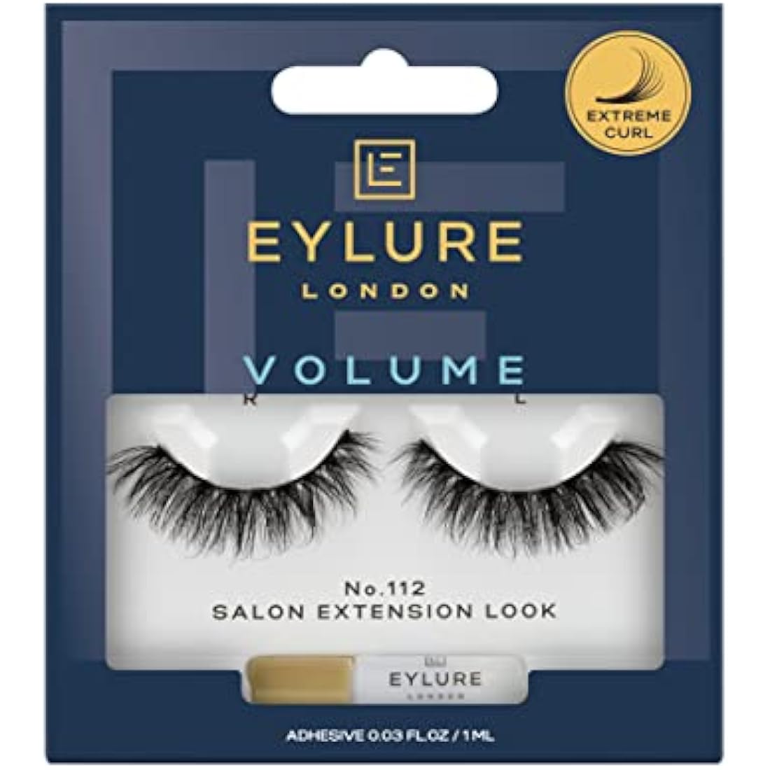 Eylure Volume & Curl No. 112 False Lashes – Black Strip Lashes with Glue
