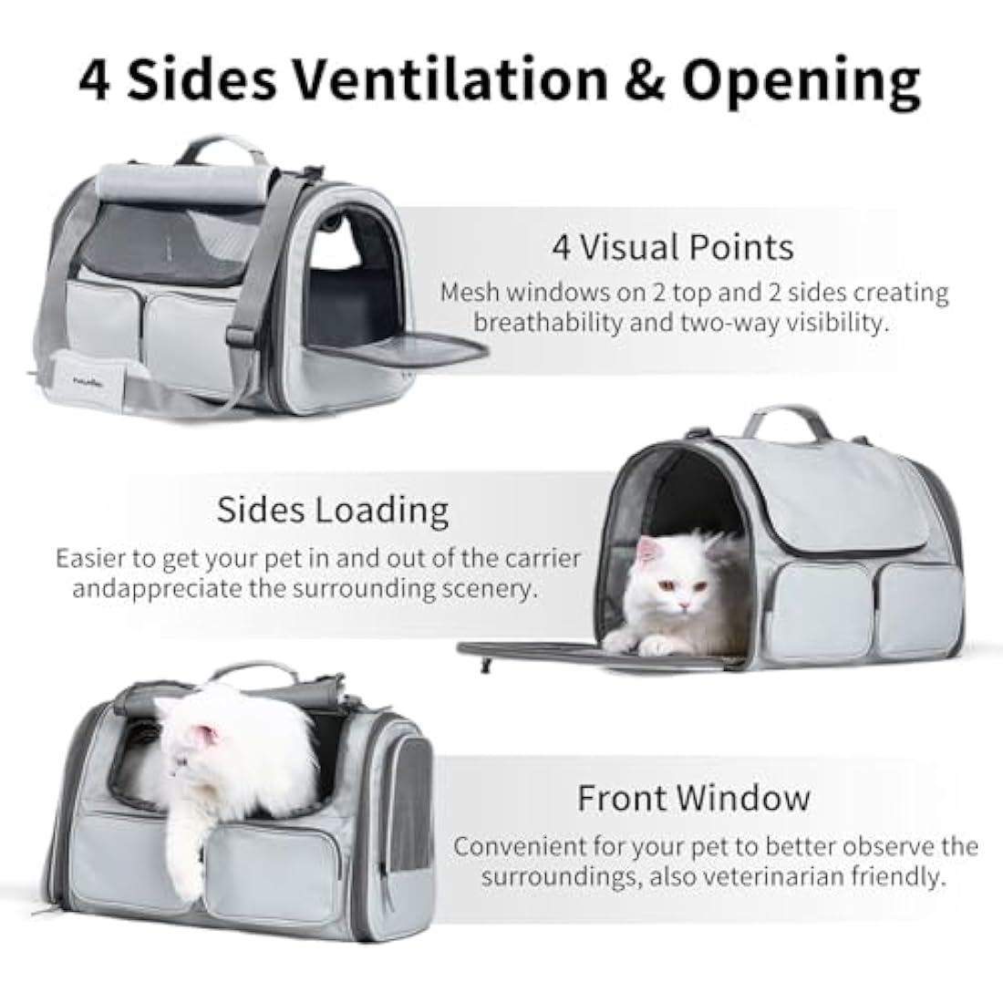 FUKUMARU Airline Approved Cat Carrier – Soft-Sided Pet Travel Bag, Grey