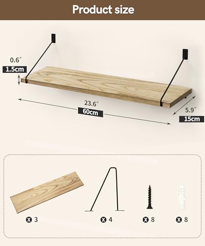 Petrala Rustic Floating Shelves – 60cm Wooden Wall Shelves, Set of 2