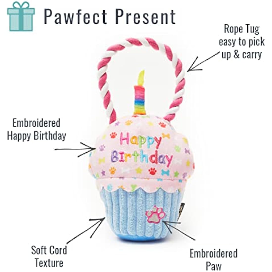 Pet London Happy Birthday Cupcake Dog Toy – Squeaky Rope Tug Gift