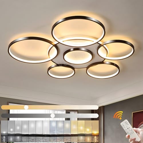 Jolof Store Modern 7-Ring LED Ceiling Light | 120W Dimmable Black Lamp