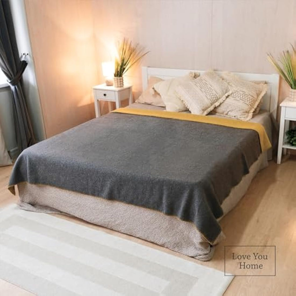 LYHome Merino Wool Travel Blanket – Warm Outdoor Camping Throw, Gray