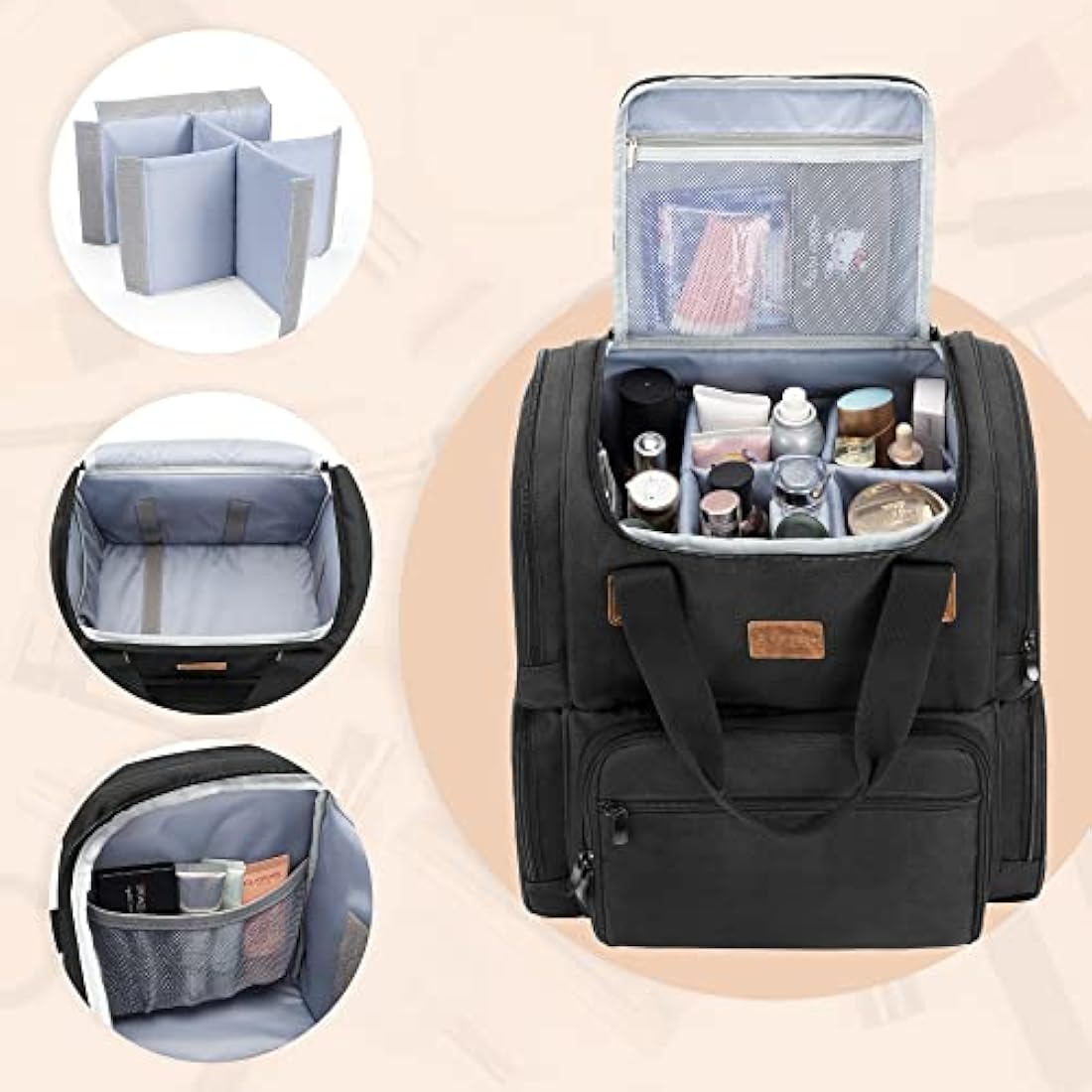 BAFASO Makeup Backpack - Travel Cosmetic Bag with 3 Removable Pouches