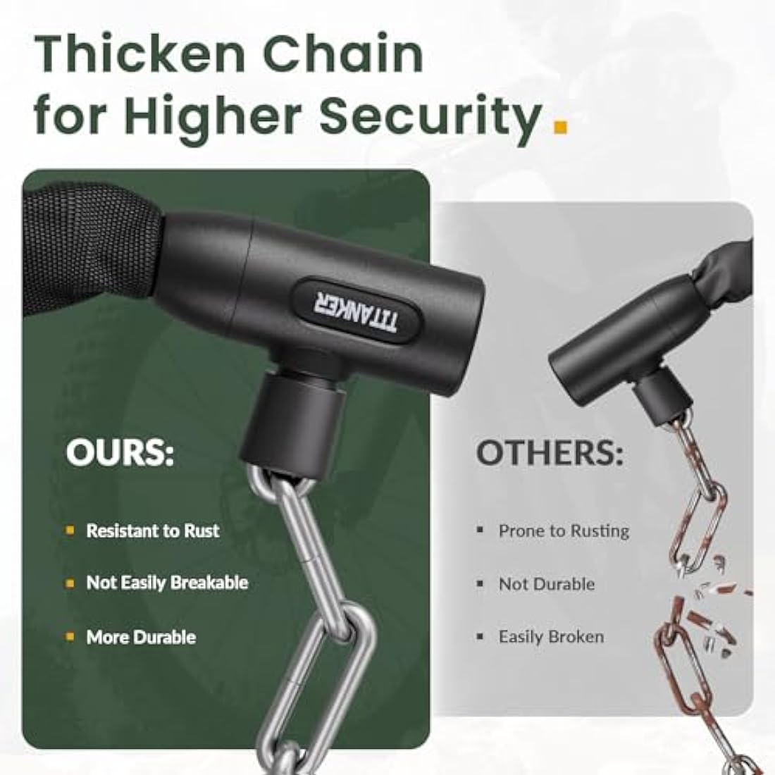 Titanker Heavy Duty Bike Chain Lock – 6mm Steel Anti-Theft Lock with 2 Keys