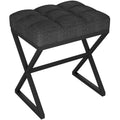 YMYNY Linen Vanity Stool – Square Ottoman Bench with X-Shaped Metal Legs