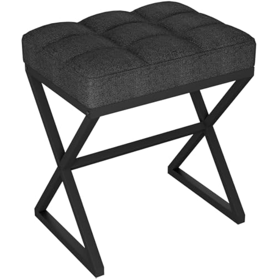 YMYNY Linen Vanity Stool – Square Ottoman Bench with X-Shaped Metal Legs