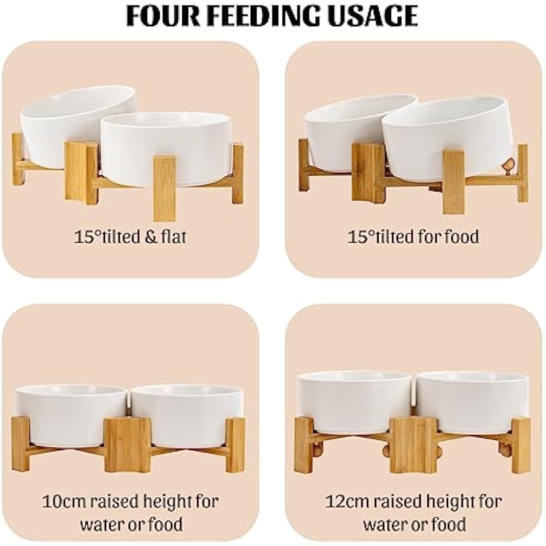 SPUNKYJUNKY 15° Tilted Ceramic Dog and Cat Bowl with Wooden Stand - 850ml