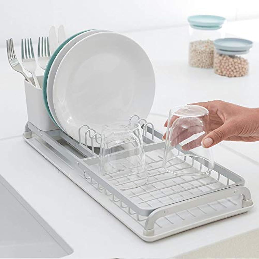 Brabantia Compact Dish Drying Rack | Aluminium with Cutlery Basket