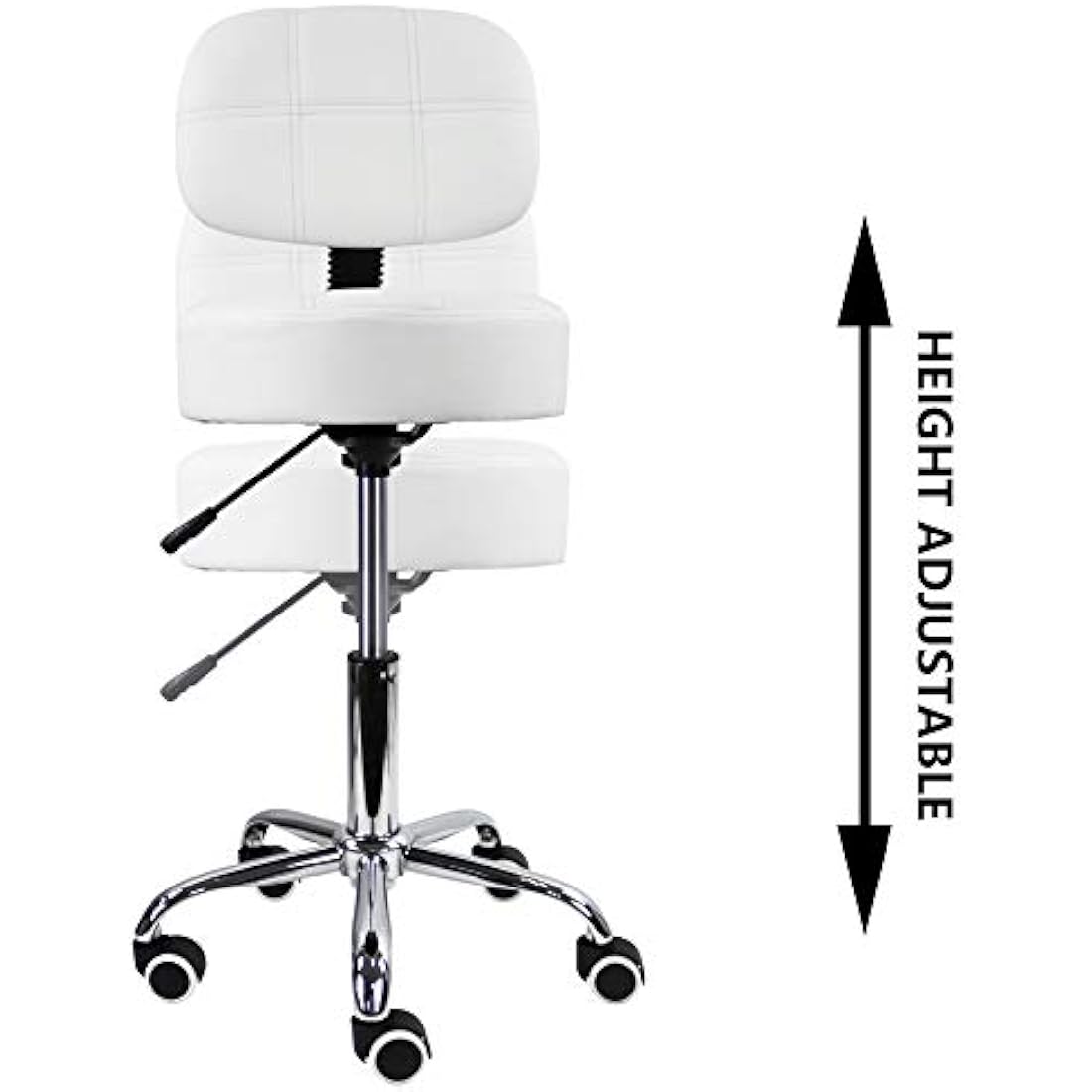 KKTONER Round Rolling Stool with Back - White PU Leather Swivel Chair