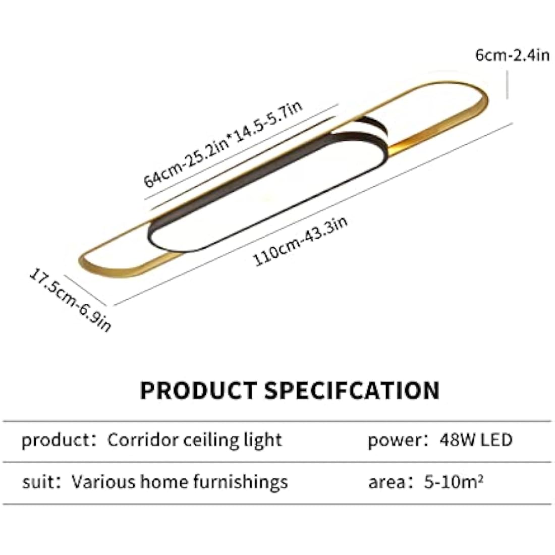 Oninio Modern LED Linear Ceiling Light | 48W Dimmable Lamp with Remote
