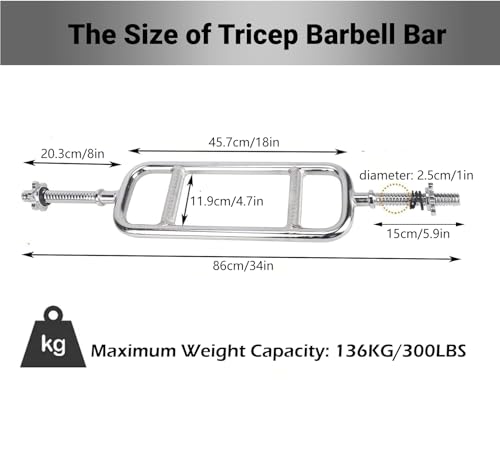 Tonchean 34" Triceps Bar - Solid Steel Hammer Curl Barbell with Collars