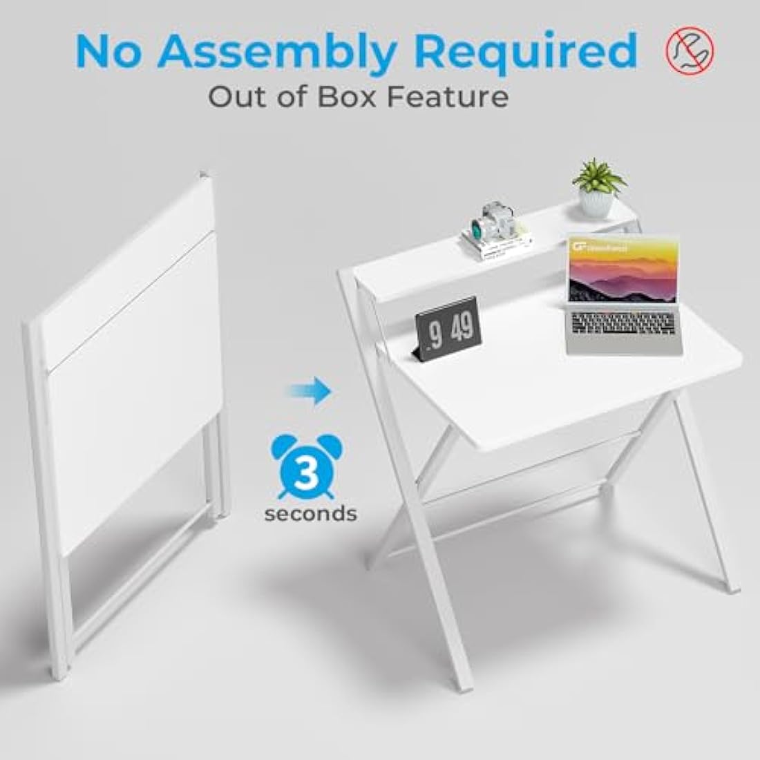 Folding Computer Desk with Monitor Shelf - White