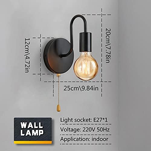 Industrial Wall Sconces | Retro Metal Pull Cord Lamp 2-Pack