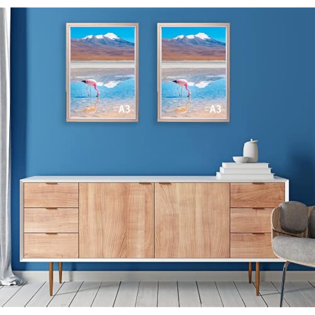 YiPinYin A3 Two-Tone Wooden Picture Frames - Set of 3 with Double Mounts