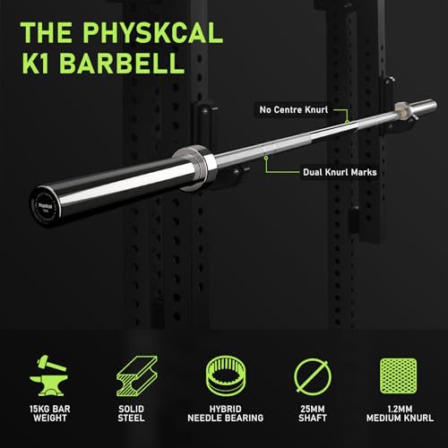 PhysKcal 15kg Olympic Barbell for Women | 6.6ft Steel Weightlifting Bar