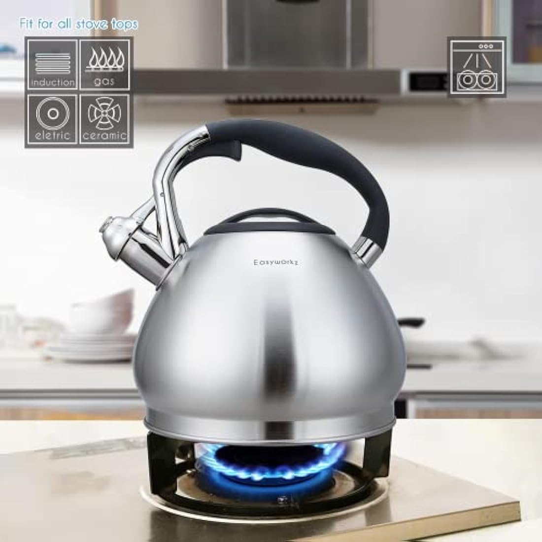 Easyworkz Whistling Tea Kettle - 2.3L Stainless Steel Stovetop Pot