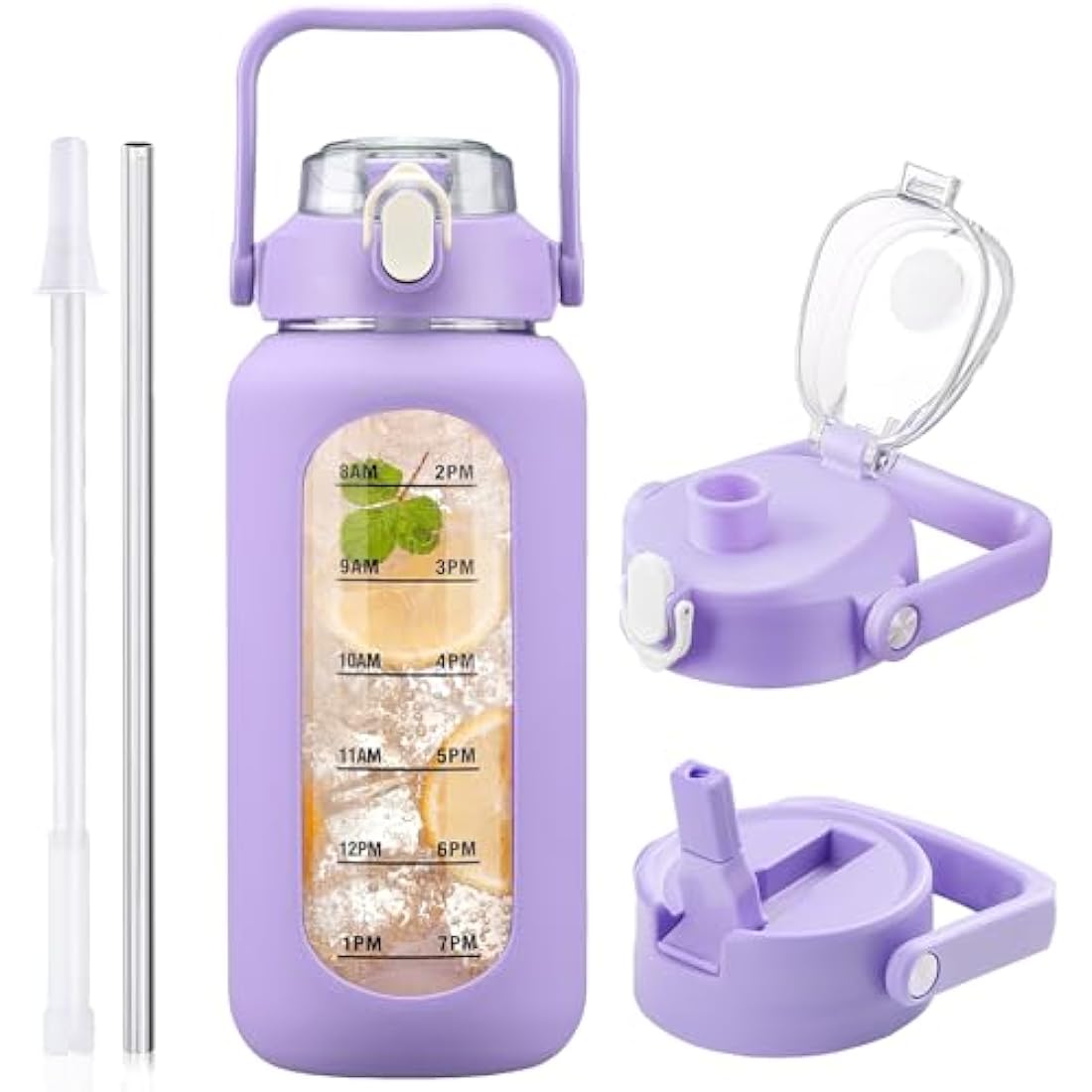 HYDRAGLAZIC 2L Glass Water Bottle | Large 2 Liter Jug with 2 Lids