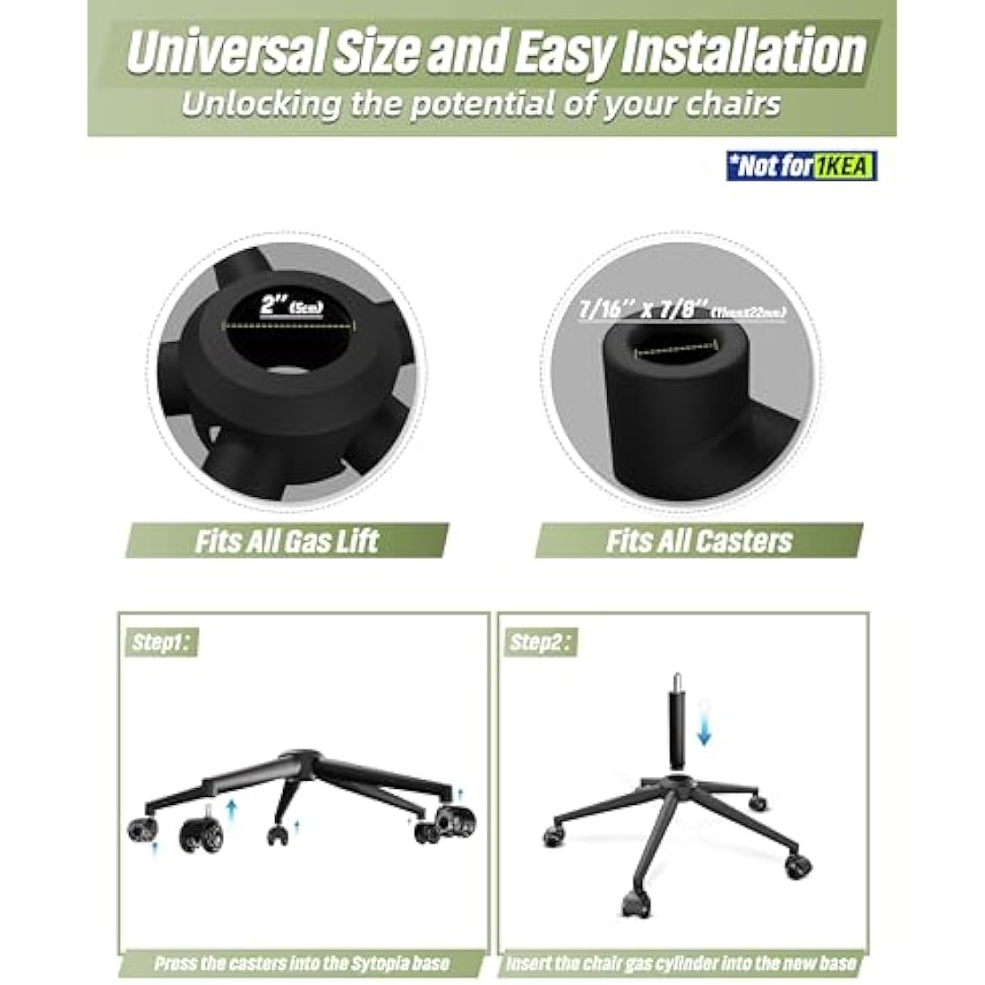 Sytopia 24'' Office Chair Base Replacement - Heavy Duty 2600lbs Metal