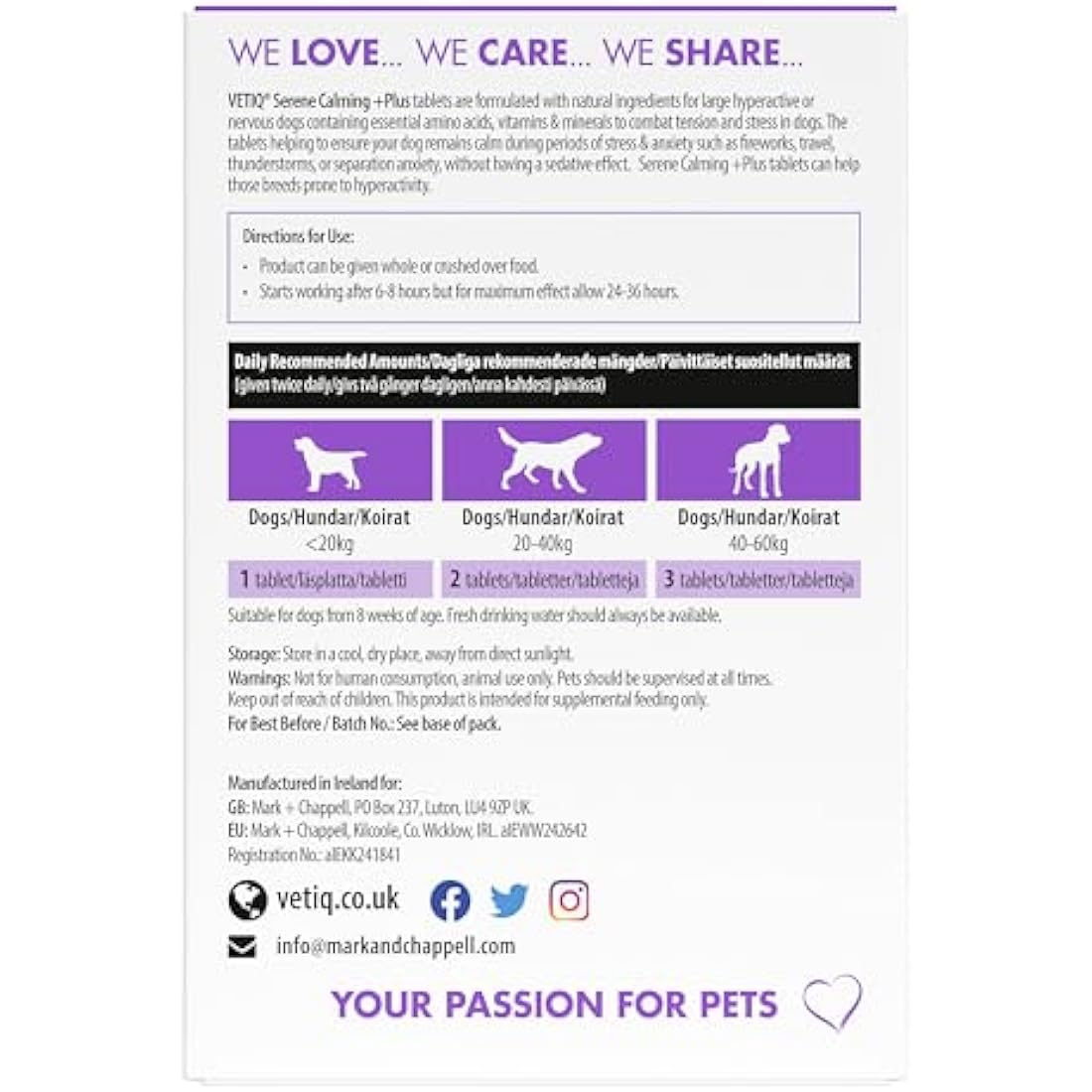 VETIQ Serene Calming Plus+ Tablets for Large Dogs | Anxiety Relief, 60ct
