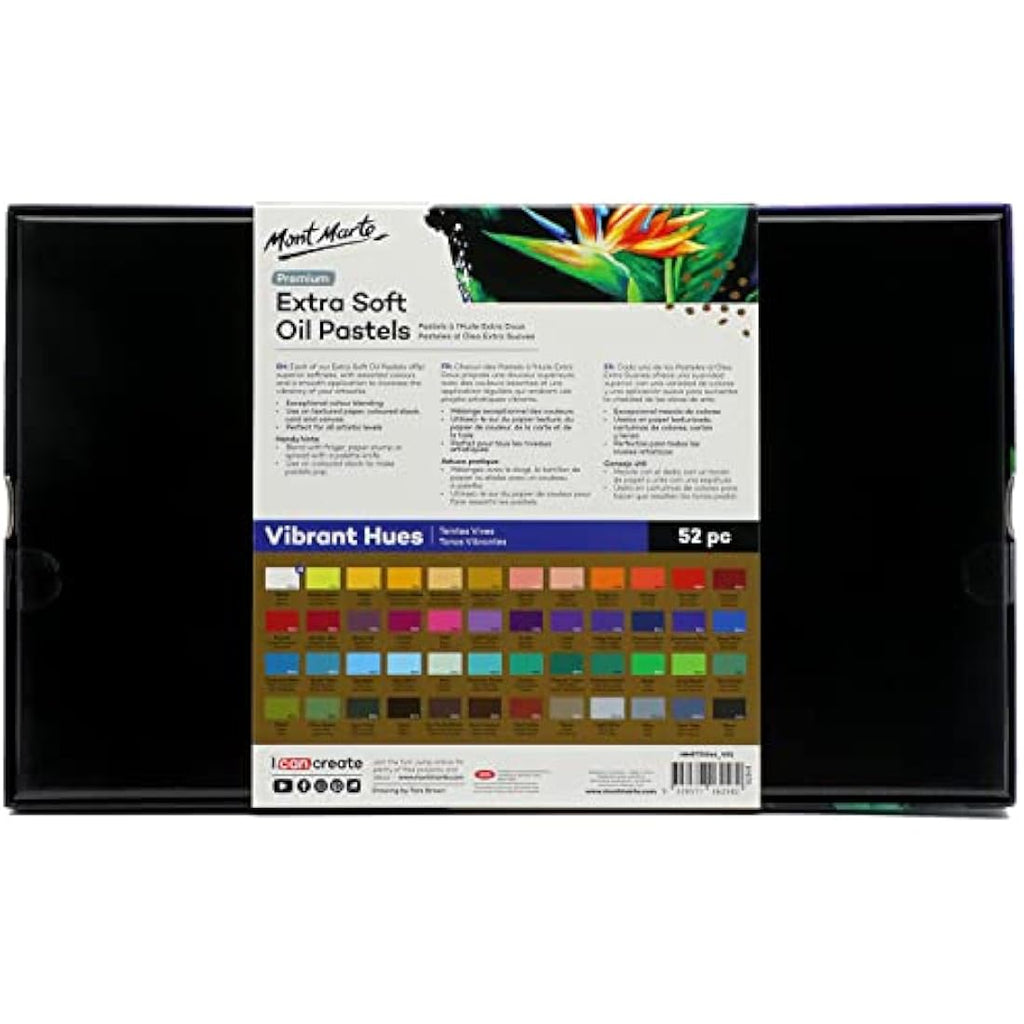 Mont Marte Extra Soft Oil Pastels - 52 Vibrant Colors for Blending & Art