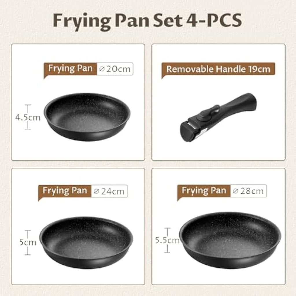 Fadware 4-Piece Non-Stick Frying Pan Set with Removable Handle