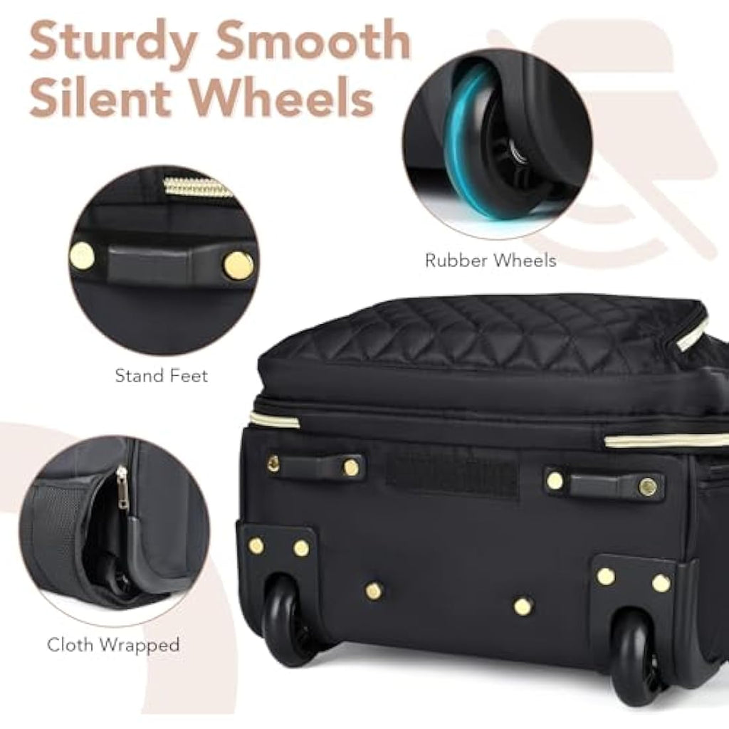 Ponhog Rolling Laptop Backpack | 15.6 Inch Wheeled Travel Bag - Black