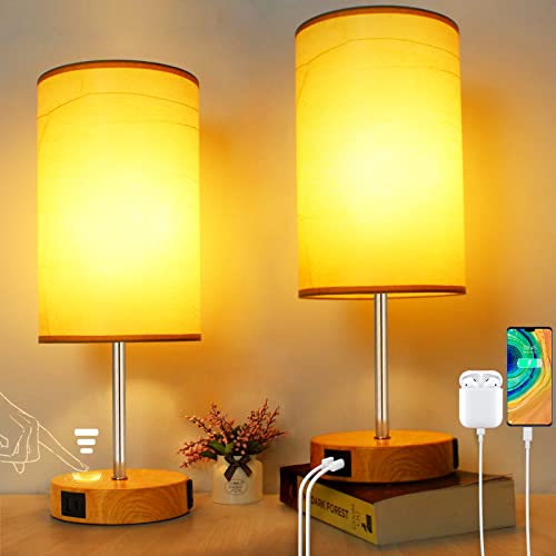 Wondlumi Bedside Lamps Set of 2 | 3-Way Touch Dimmable USB A+C Table Lamps