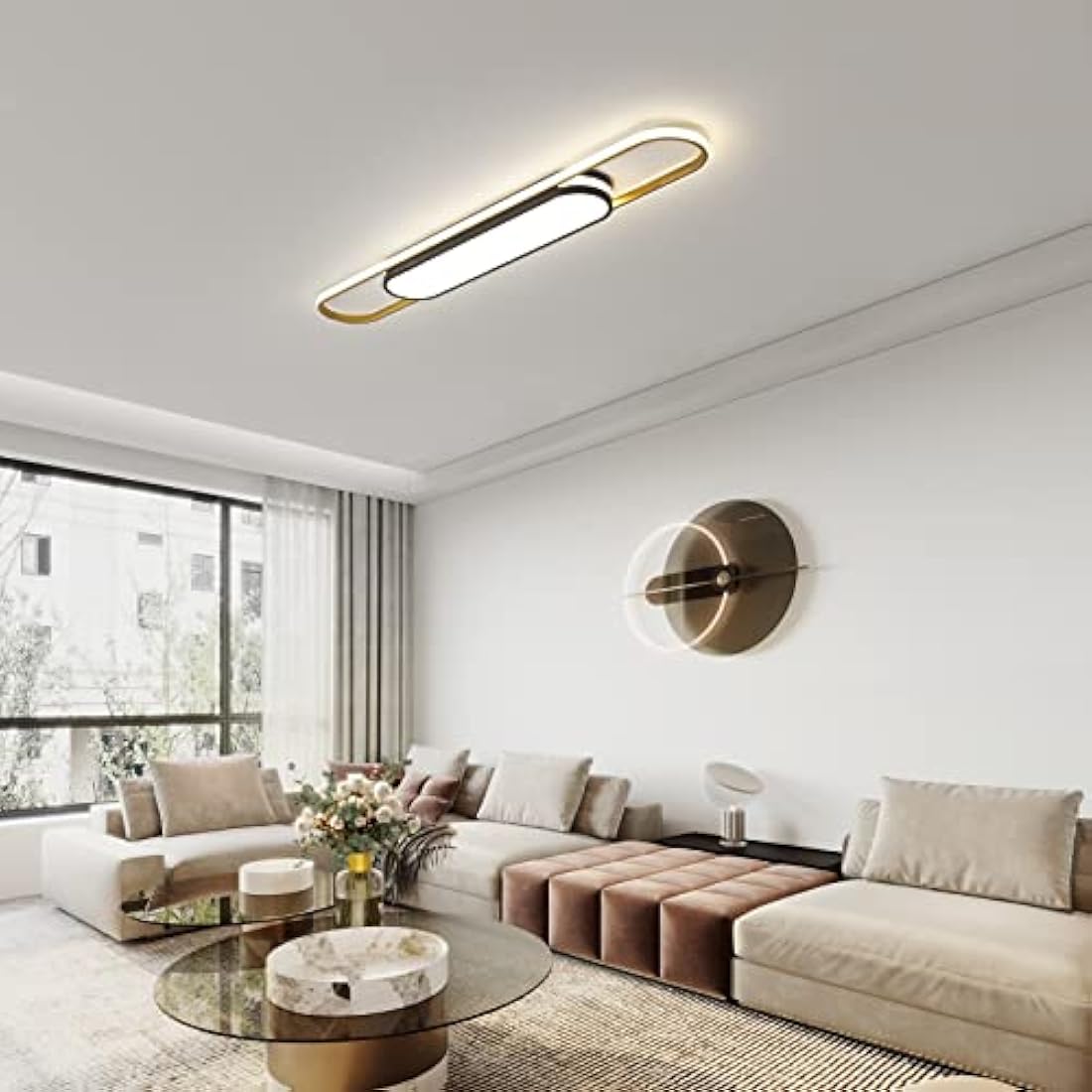 Oninio Modern LED Linear Ceiling Light | 48W Dimmable Lamp with Remote