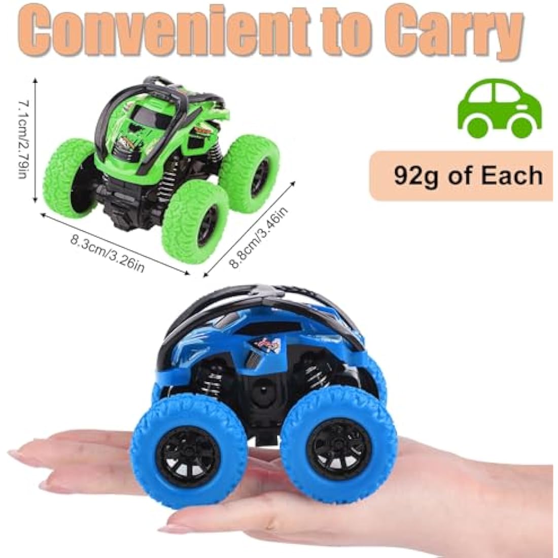 2-Pack Friction Powered Stunt Cars for Toddlers - Blue/Green
