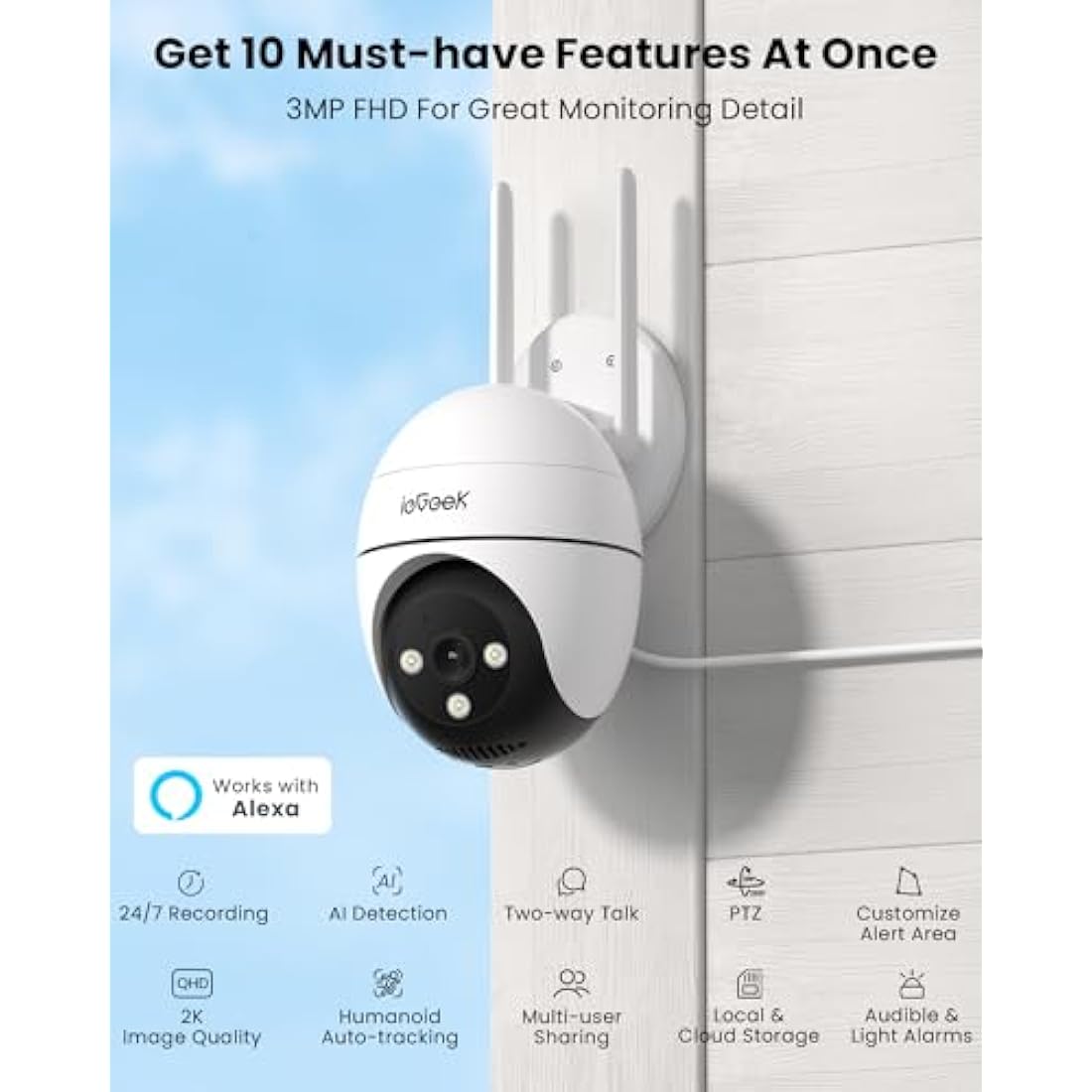 ieGeek 2K Dual-Band WiFi PTZ Outdoor Security Camera - 2-Way Audio (2 Pack)
