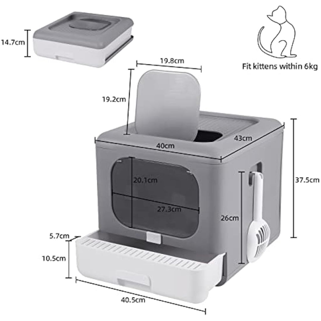 BingoPaw Foldable Cat Litter Box – Large Top Entry Tray with Drawer