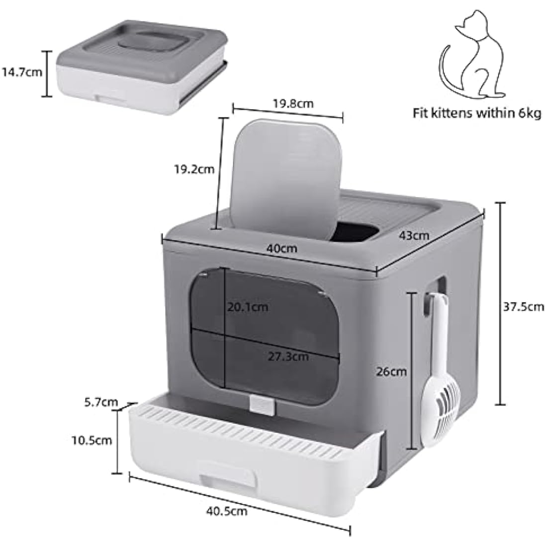 BingoPaw Foldable Cat Litter Box – Large Top Entry Tray with Drawer