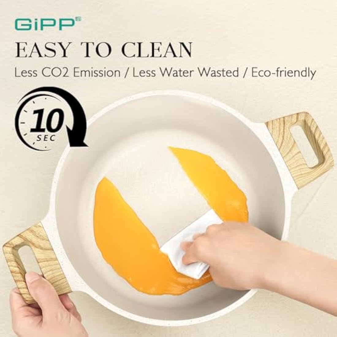 GiPP 10-Piece Nonstick Ceramic Cookware Set | White Induction Pots and Pans