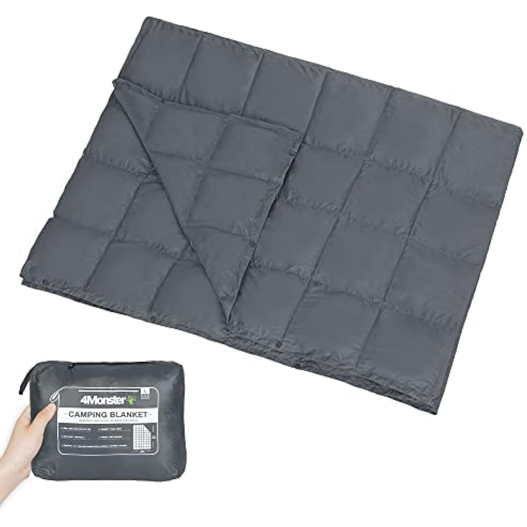 4Monster Packable Camping Blanket | Insulated Waterproof Quilt – Grey XL
