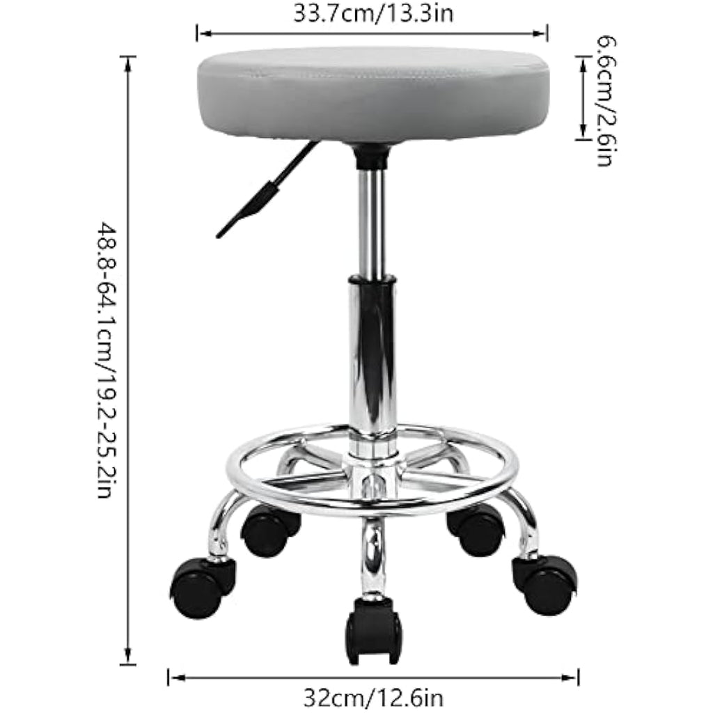 KKTONER Gray PU Leather Rolling Stool – Adjustable Swivel Salon Chair