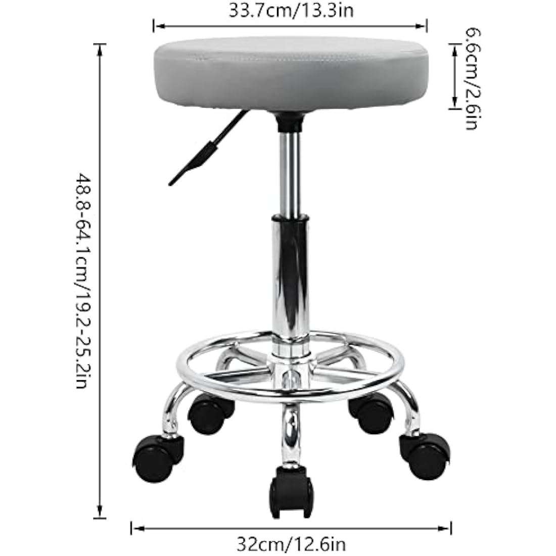 KKTONER Gray PU Leather Rolling Stool – Adjustable Swivel Salon Chair