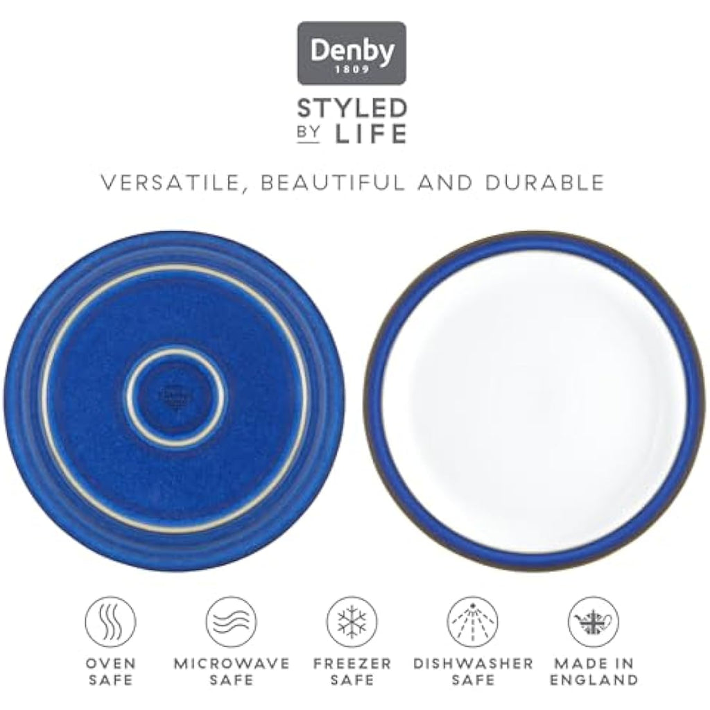 Denby Imperial Blue Dinner Plates | Set of 2 Handcrafted Stoneware 26.5cm