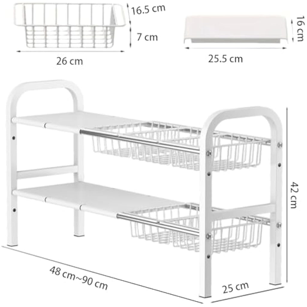 Jolof Store 2-Tier Under Sink Organiser – Expandable White Kitchen Shelf
