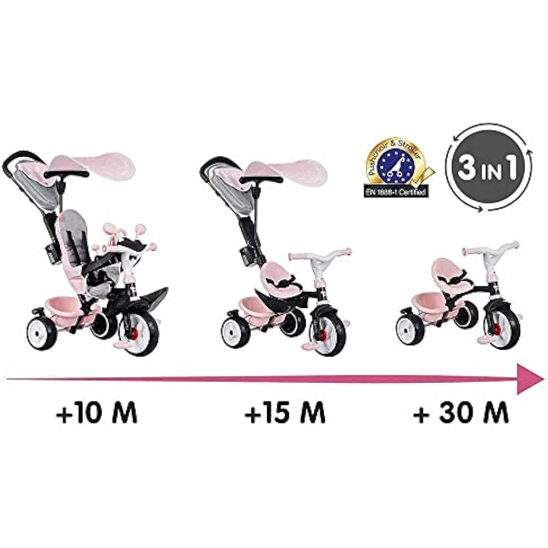 Tricycle Évolutif Smoby Baby Driver Plus – Vélo Enfant Rose