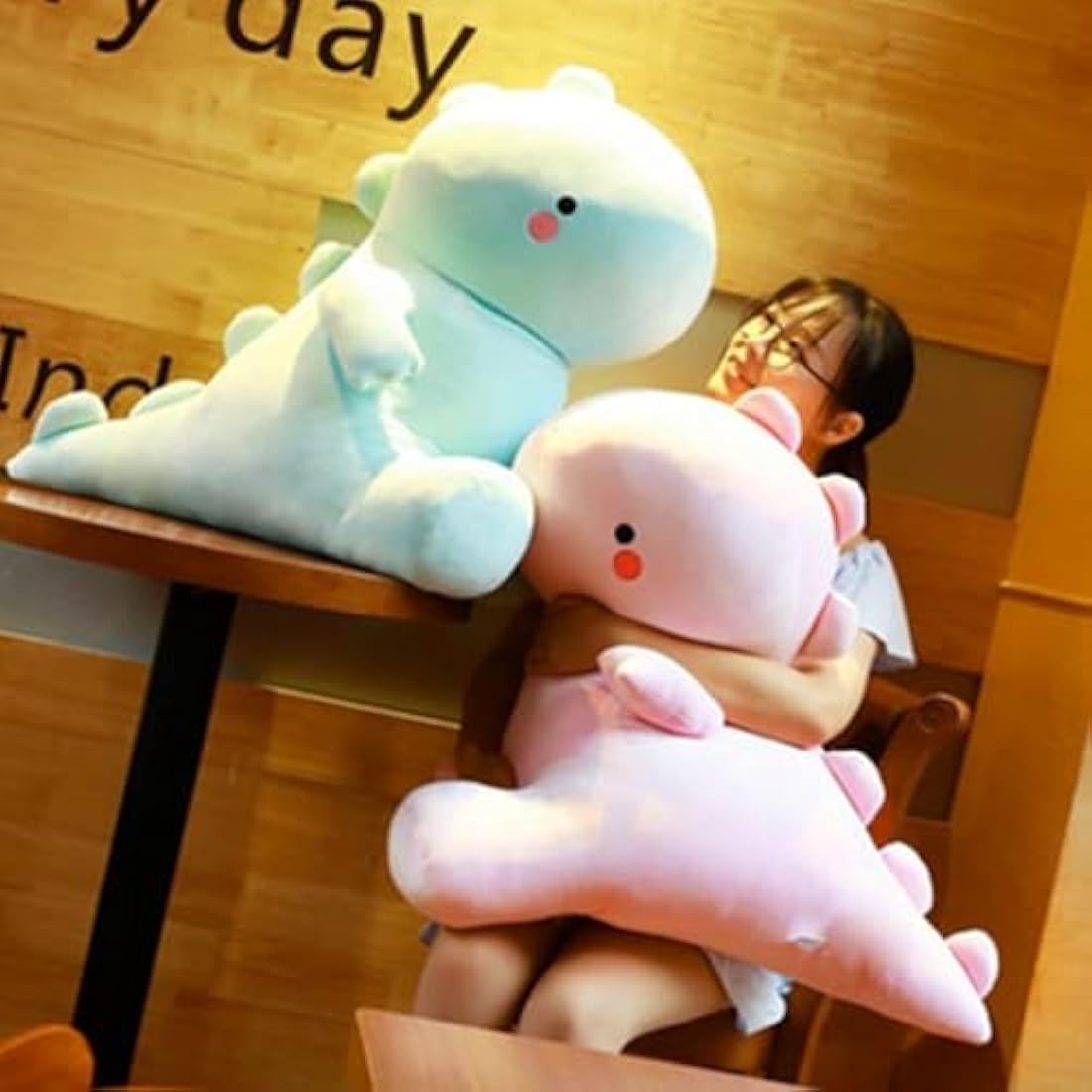 OUKEYI Cute Dinosaur Plush Stuffed Animal – Soft Kawaii Hugging Pillow, Pink